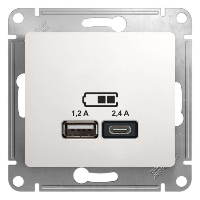 Glossa USB РОЗЕТКА А+С, 5В/2,4 А, 2х5В/1,2 А, механизм, БЕЛЫЙ, GSL000139, Systeme Electric 