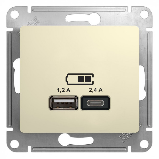 Glossa USB РОЗЕТКА А+С, 5В/2,4А, 2х5В/1,2 А, механизм, БЕЖЕВЫЙ, GSL000239, Systeme Electric 