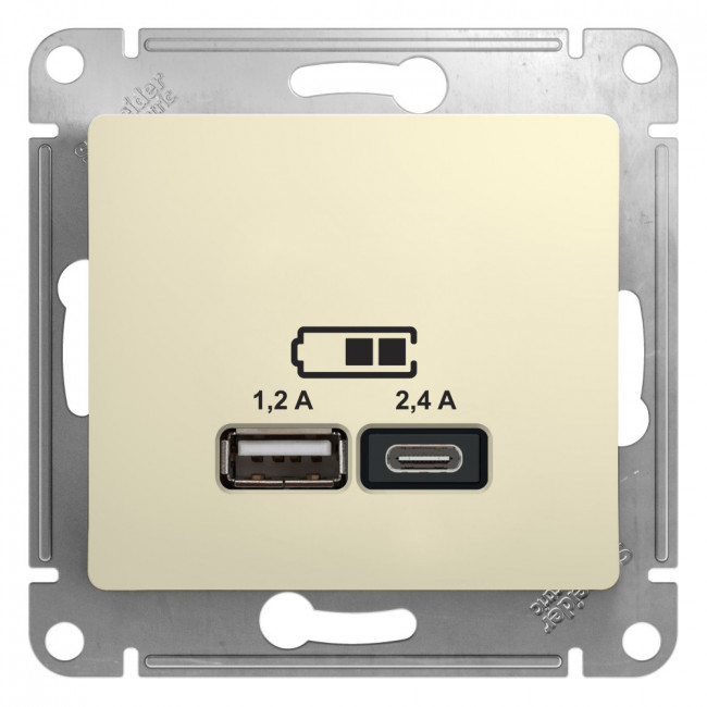 Glossa USB РОЗЕТКА А+С, 5В/2,4А, 2х5В/1,2 А, механизм, БЕЖЕВЫЙ, GSL000239, Systeme Electric 