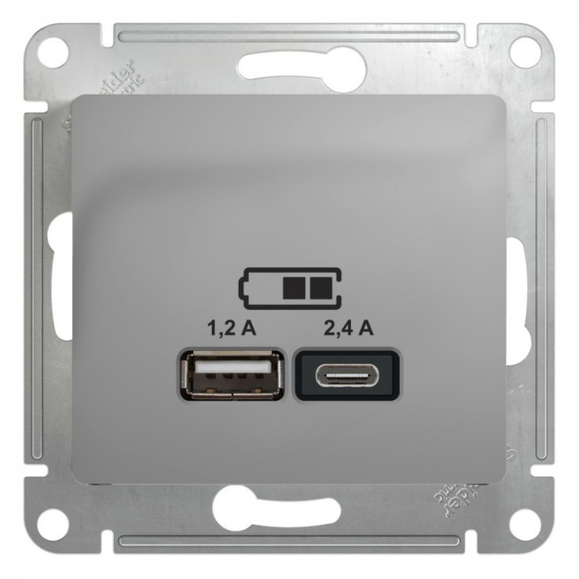 Glossa USB РОЗЕТКА А+С, 5В/2,4А, 2х5В/1,2 А, механизм, АЛЮМИНИЙ, GSL000339, Systeme Electric 