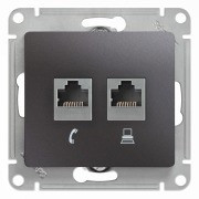 Glossa РОЗЕТКА двойная RJ11+RJ45, кат.5Е,механизм, ГРАФИТ, GSL001385, Systeme Electric 