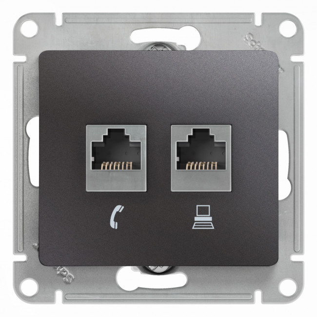 Glossa РОЗЕТКА двойная RJ11+RJ45, кат.5Е,механизм, ГРАФИТ, GSL001385, Systeme Electric 