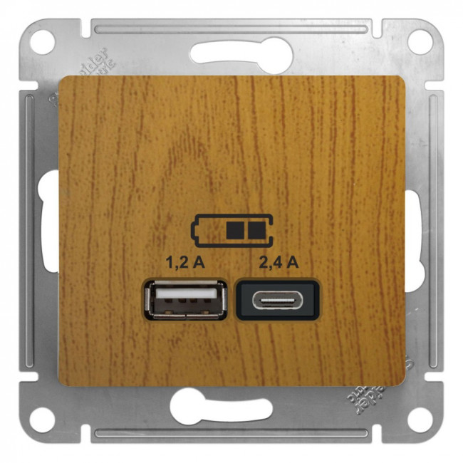 Glossa USB РОЗЕТКА А+С, 5В/2,4А, 2х5В/1,2 А, механизм, ДЕРЕВО ДУБ, GSL000539, Systeme Electric 