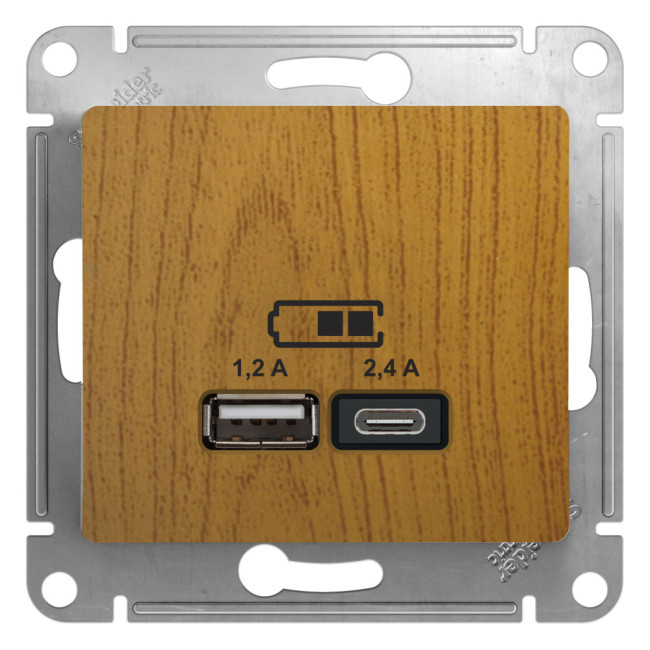 Glossa USB РОЗЕТКА А+С, 5В/2,4А, 2х5В/1,2 А, механизм, ДЕРЕВО ДУБ, GSL000539, Systeme Electric 