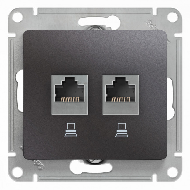 Glossa РОЗЕТКА двойная компьютерная RJ45+RJ45, кат.5Е, механизм, ГРАФИТ, GSL001385KK, Systeme Electric 