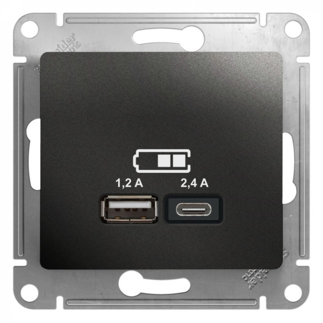Glossa USB РОЗЕТКА А+С, 5В/2,4А, 2х5В/1,2 А, механизм, АНТРАЦИТ, GSL000739, Systeme Electric 