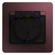 Glossa РОЗЕТКА с заземлением  со шторками с крышкой,IP44,16А,250В,в сборе,БАКЛАЖАНОВЫЙ, GSL001148, Systeme Electric 