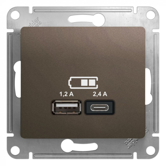 Glossa USB РОЗЕТКА А+С, 5В/2,4А, 2х5В/1,2 А, механизм, ШОКОЛАД, GSL000839, Systeme Electric 
