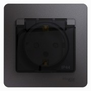 Glossa РОЗЕТКА с заземлением  со шторками с крышкой,IP44,16А, 250В, в сборе,ГРАФИТ, GSL001348, Systeme Electric 