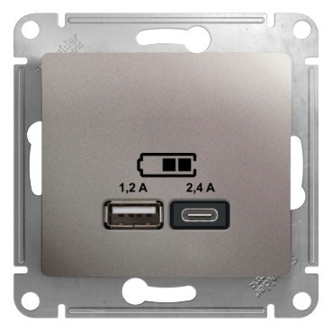Glossa USB РОЗЕТКА А+С, 5В/2,4А, 2х5В/1,2 А, механизм, ПЛАТИНА, GSL001239, Systeme Electric 