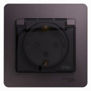 Glossa РОЗЕТКА с заземлением  со шторками с крышкой,IP44,16А,250В,в сборе,СИРЕН. ТУМАН, GSL001448, Systeme Electric 
