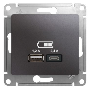 Glossa USB РОЗЕТКА А+С, 5В/2,4А, 2х5В/1,2 А, механизм, ГРАФИТ, GSL001339, Systeme Electric 