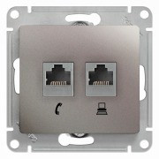 Glossa РОЗЕТКА двойная RJ11+RJ45, кат.5Е,механизм, ПЛАТИНА, GSL001285, Systeme Electric 