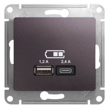 Glossa USB РОЗЕТКА А+С, 5В/2,4А, 2х5В/1,2 А, механизм, СИРЕНЕВЫЙ ТУМАН, GSL001439, Systeme Electric 