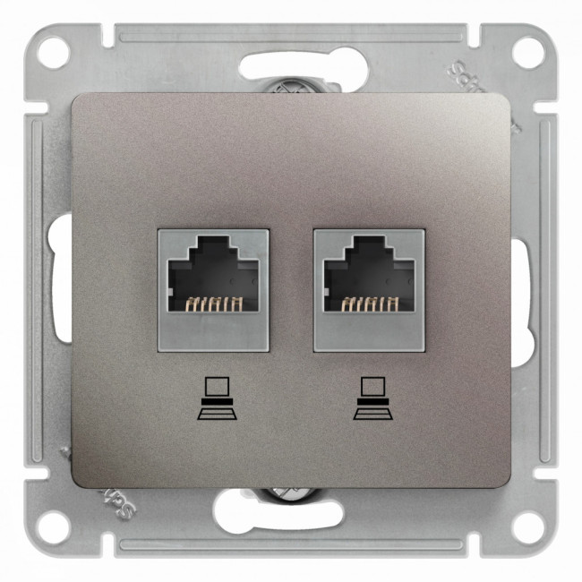 Glossa РОЗЕТКА двойная компьютерная RJ45+RJ45, кат.5Е, механизм, ПЛАТИНА, GSL001285KK, Systeme Electric 