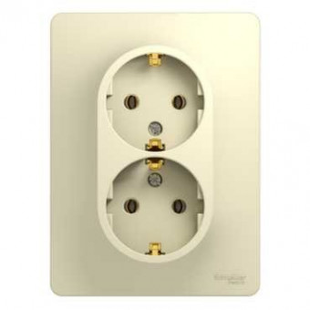 Glossa РОЗЕТКА двойная с заземлением, 16А, в сборе, БЕЖЕВЫЙ, GSL000224, Systeme Electric