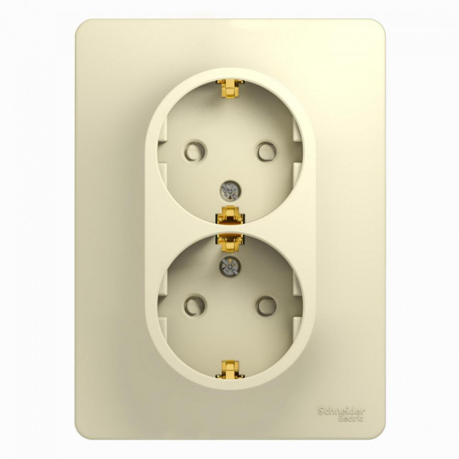 Glossa РОЗЕТКА двойная с заземлением со шторками, 16А, в сборе, БЕЖЕВЫЙ, GSL000226, Systeme Electric 