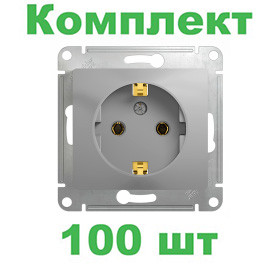 Glossa РОЗЕТКА с заземлением, 16А, механизм, АЛЮМИНИЙ, GSL000343, Systeme Electric, комплект из 100 штук 