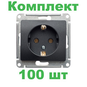Glossa РОЗЕТКА с заземлением, 16А, механизм, АНТРАЦИТ, GSL000743, Systeme Electric, комплект из 100 штук 
