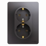 Glossa РОЗЕТКА двойная с заземлением,16А, 250В, в сборе,ГРАФИТ, GSL001324, Systeme Electric 