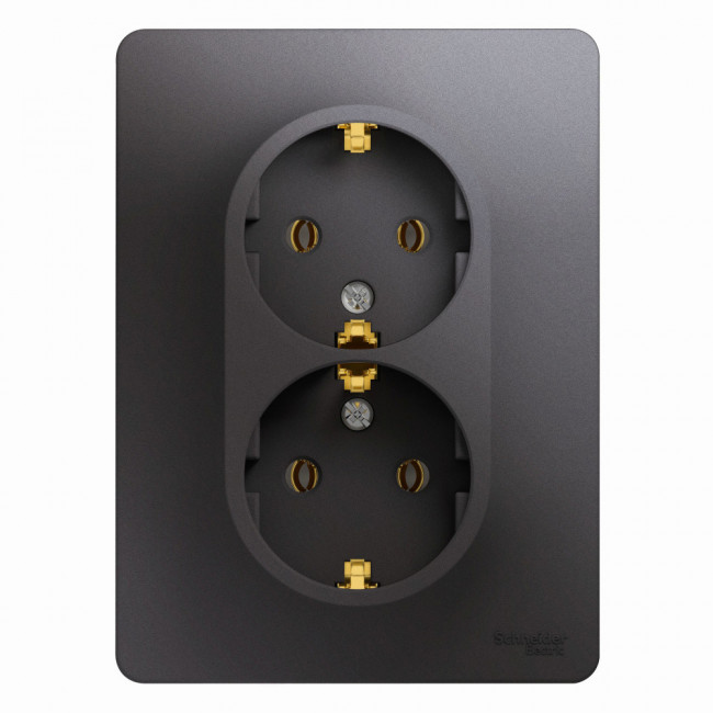 Glossa РОЗЕТКА двойная с заземлением,16А, 250В, в сборе,ГРАФИТ, GSL001324, Systeme Electric 