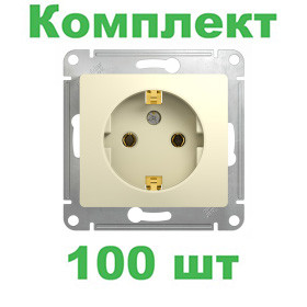 Glossa РОЗЕТКА с заземлением, 16А, механизм, БЕЖЕВЫЙ, GSL000243, Systeme Electric, комплект из 100 штук 