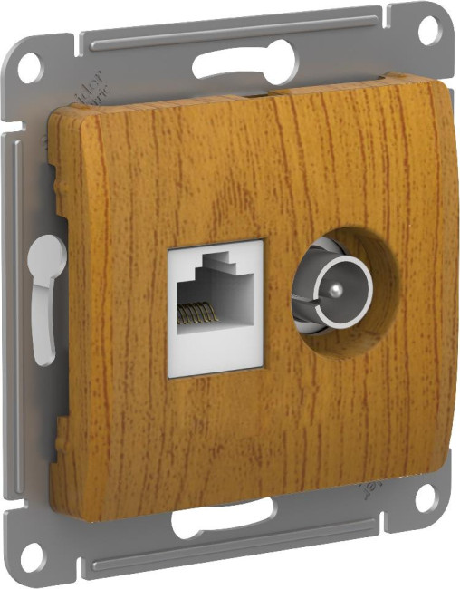 Glossa РОЗЕТКА двойная ТВ + компьютерная RJ45, кат. 5Е, механизм, ДЕРЕВО ДУБ, GSL000589, Systeme Electric 