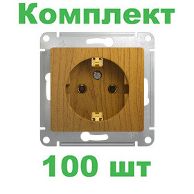 Glossa РОЗЕТКА с заземлением, 16А, механизм, ДЕРЕВО ДУБ, GSL000543, Systeme Electric, комплект из 100 штук 