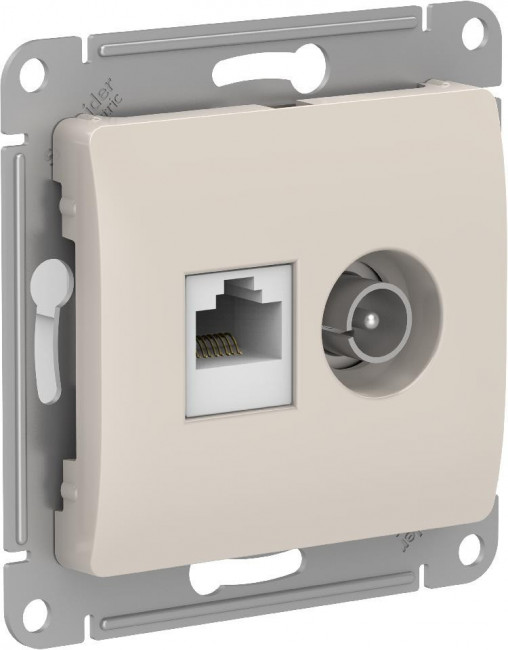 Glossa РОЗЕТКА двойная ТВ + компьютерная RJ45, кат. 5Е, механизм, МОЛОЧНЫЙ, GSL000989, Systeme Electric 