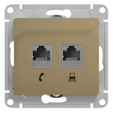 Glossa РОЗЕТКА двойная RJ11+RJ45, кат.5Е, механизм, ТИТАН, GSL000485, Systeme Electric 