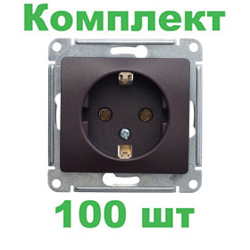 Glossa РОЗЕТКА с заземлением, механизм, ШОКОЛАД, GSL000843, Systeme Electric, комплект из 100 штук 