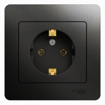 Glossa РОЗЕТКА с заземлением, 16А, в сборе, АНТРАЦИТ, GSL000742, Systeme Electric