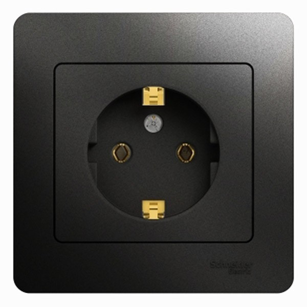 Glossa РОЗЕТКА с заземлением, 16А, в сборе, АНТРАЦИТ, GSL000742, Systeme Electric 