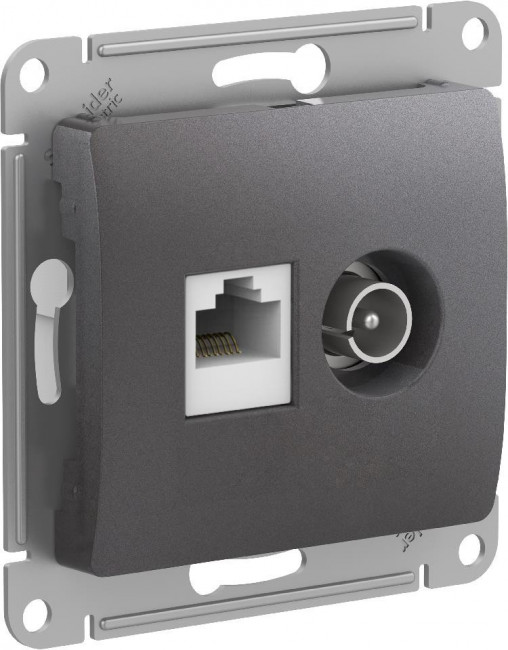 Glossa РОЗЕТКА двойная ТВ + компьютерная RJ45, кат. 5Е, механизм, ГРАФИТ, GSL001389, Systeme Electric 