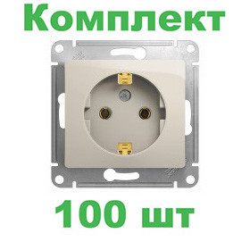 Glossa РОЗЕТКА с заземлением,16А, 250В, механизм, МОЛОЧНЫЙ, GSL000943, Systeme Electric, комплект из 100 штук 