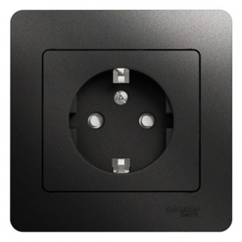 Glossa РОЗЕТКА с заземлением со шторками, в сборе, АНТРАЦИТ, GSL000744, Systeme Electric