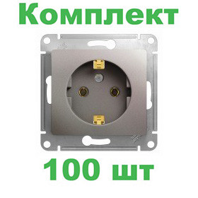 Glossa РОЗЕТКА с заземлением,16А, 250В, механизм, ПЛАТИНА, GSL001243, Systeme Electric, комплект из 100 штук 