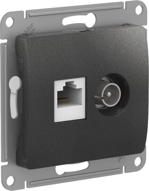 Glossa РОЗЕТКА двойная ТВ + компьютерная RJ45, кат. 5Е, механизм, АНТРАЦИТ, GSL000789, Systeme Electric 