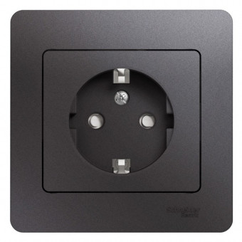 Glossa РОЗЕТКА с заземлением со шторками,16А, 250В, в сборе,ГРАФИТ, GSL001344, Systeme Electric