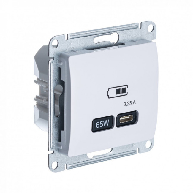 Glossa USB РОЗЕТКА тип-С, 65W, высокоскорост.зарядка QC, PD, механизм, БЕЛЫЙ, GSL000127, Systeme Electric 