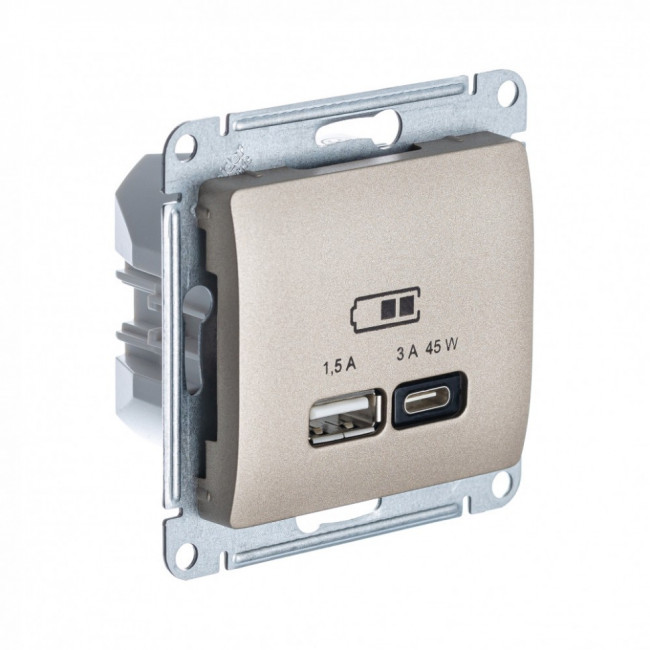 Glossa USB РОЗЕТКА А + тип-С 45Вт высокоскоростная зарядка QC, PD, механизм, ТИТАН, GSL000429, Systeme Electric 