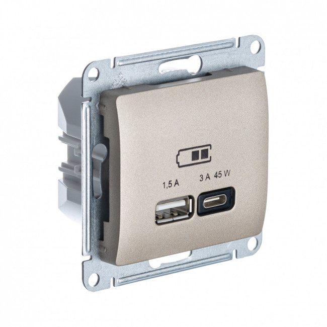 Glossa USB РОЗЕТКА А + тип-С 45Вт высокоскоростная зарядка QC, PD, механизм, ТИТАН, GSL000429, Systeme Electric 