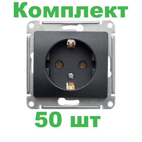 Glossa РОЗЕТКА с заземлением, 16А, механизм, АНТРАЦИТ, GSL000743, Systeme Electric, комплект из 50 штук 