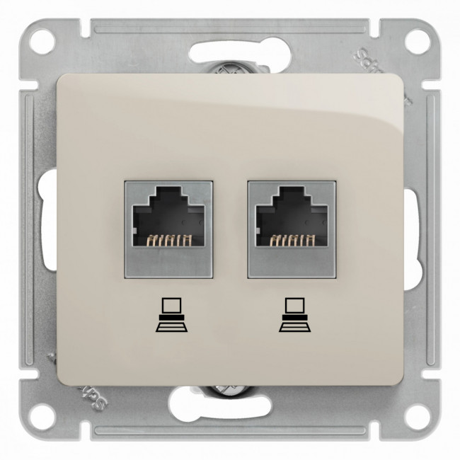 Glossa РОЗЕТКА двойная компьютерная RJ45+RJ45, кат.5Е, механизм, МОЛОЧНЫЙ, GSL000985KK, Systeme Electric 