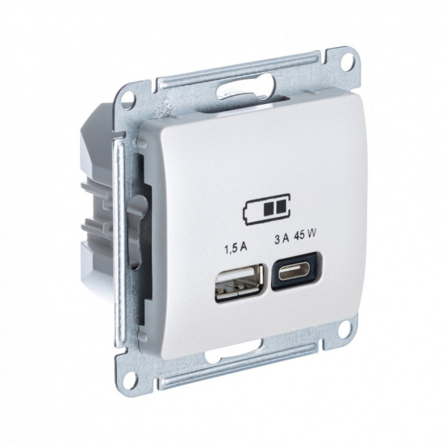 Glossa USB РОЗЕТКА А + тип-С 45Вт высокоскоростная зарядка QC, PD, механизм, ПЕРЛАМУТР, GSL000629, Systeme Electric 