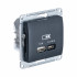 Glossa USB РОЗЕТКА А + тип-С 45Вт высокоскоростная зарядка QC, PD, механизм, АНТРАЦИТ, GSL000729, Systeme Electric 