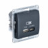 Glossa USB РОЗЕТКА А + тип-С 45Вт высокоскоростная зарядка QC, PD, механизм, АНТРАЦИТ, GSL000729, Systeme Electric 