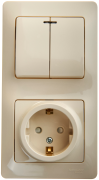 Glossa БЛОК: РОЗЕТКА с заземлением  со шторками + 2-клавишный ВЫКЛЮЧАТЕЛЬ с подсветкой БЕЖЕВЫЙ, GSL000275, Systeme Electric