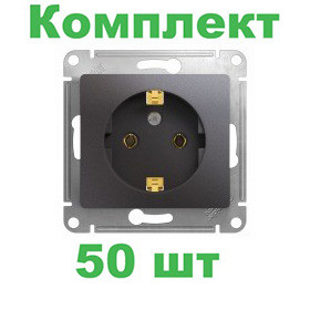 Glossa РОЗЕТКА с заземлением,16А, 250В, механизм, ГРАФИТ, GSL001343, Systeme Electric, комплект из 50 штук 