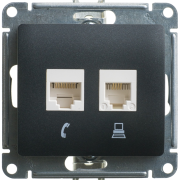 Glossa РОЗЕТКА двойная RJ11+RJ45, кат.5Е, АНТРАЦИТ, GSL000785, Systeme Electric